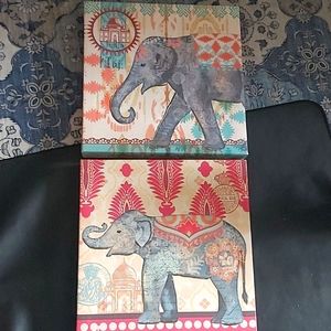 Elephant painting wall decor print set of two